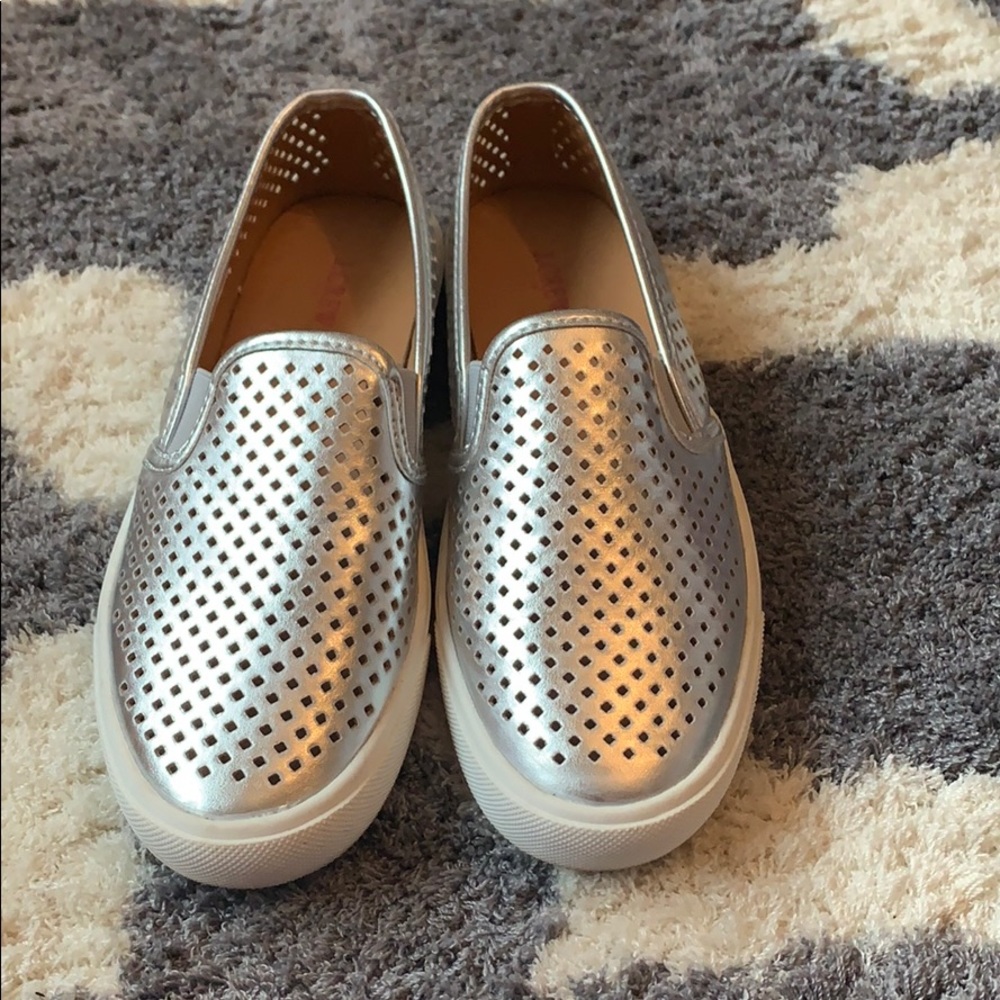 J crew slip on silver sneakers